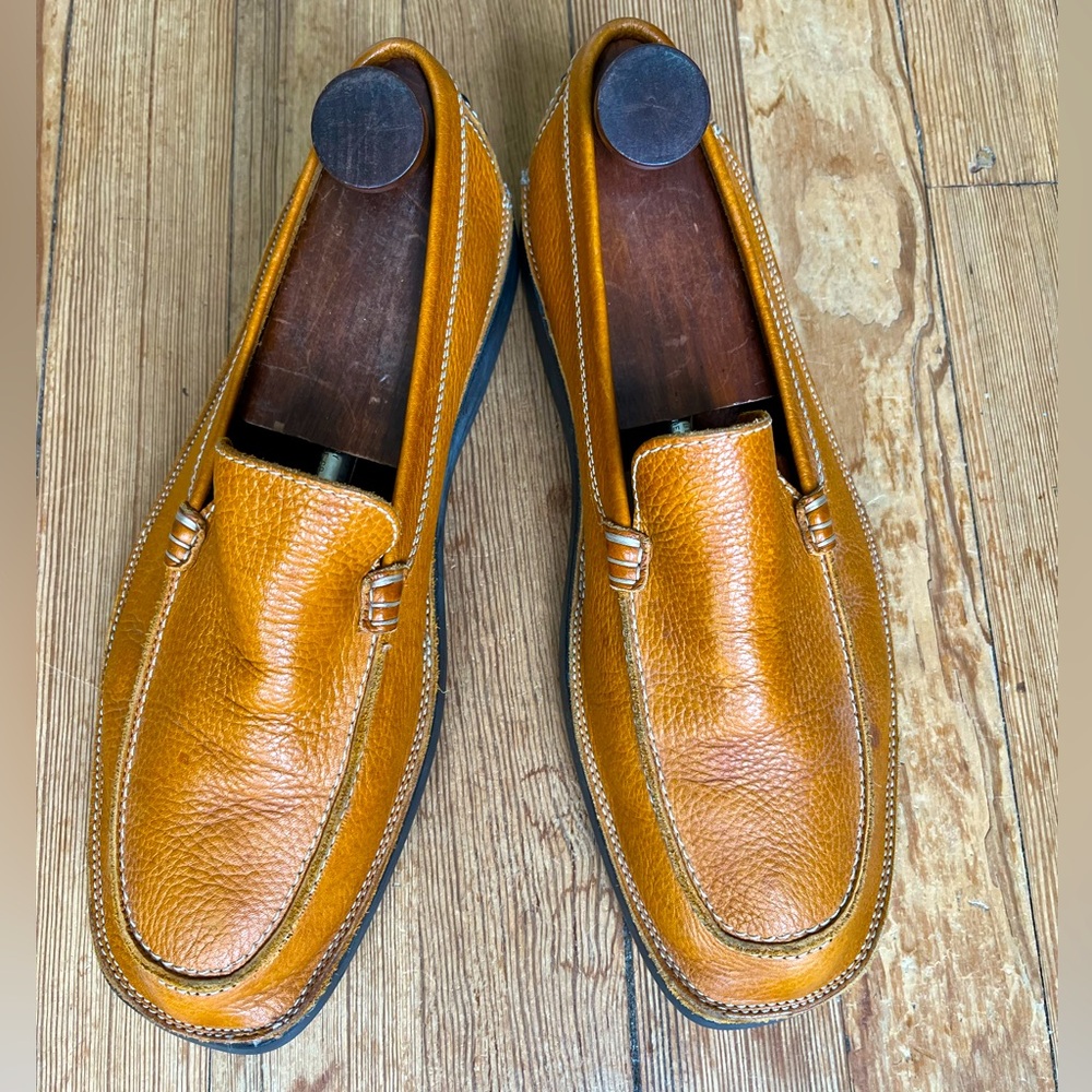 TOD’S Italian Driving Mocs Loafers Deep Gold Pebbled Leather Sz 8